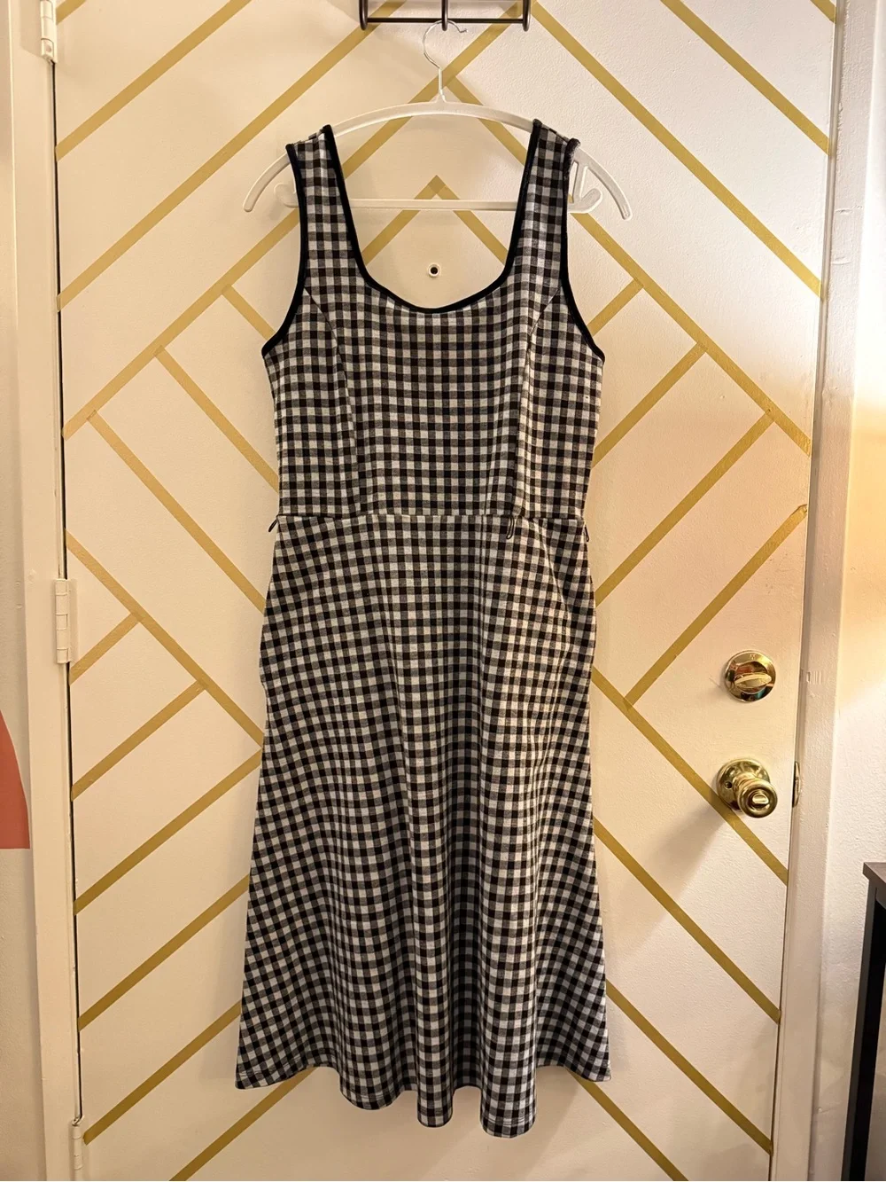 Draper James Black and White Gingham Sleeveless Smocked A-Line Mini Dress